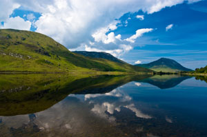 Refelection of mountain in lake, connemara, ireland